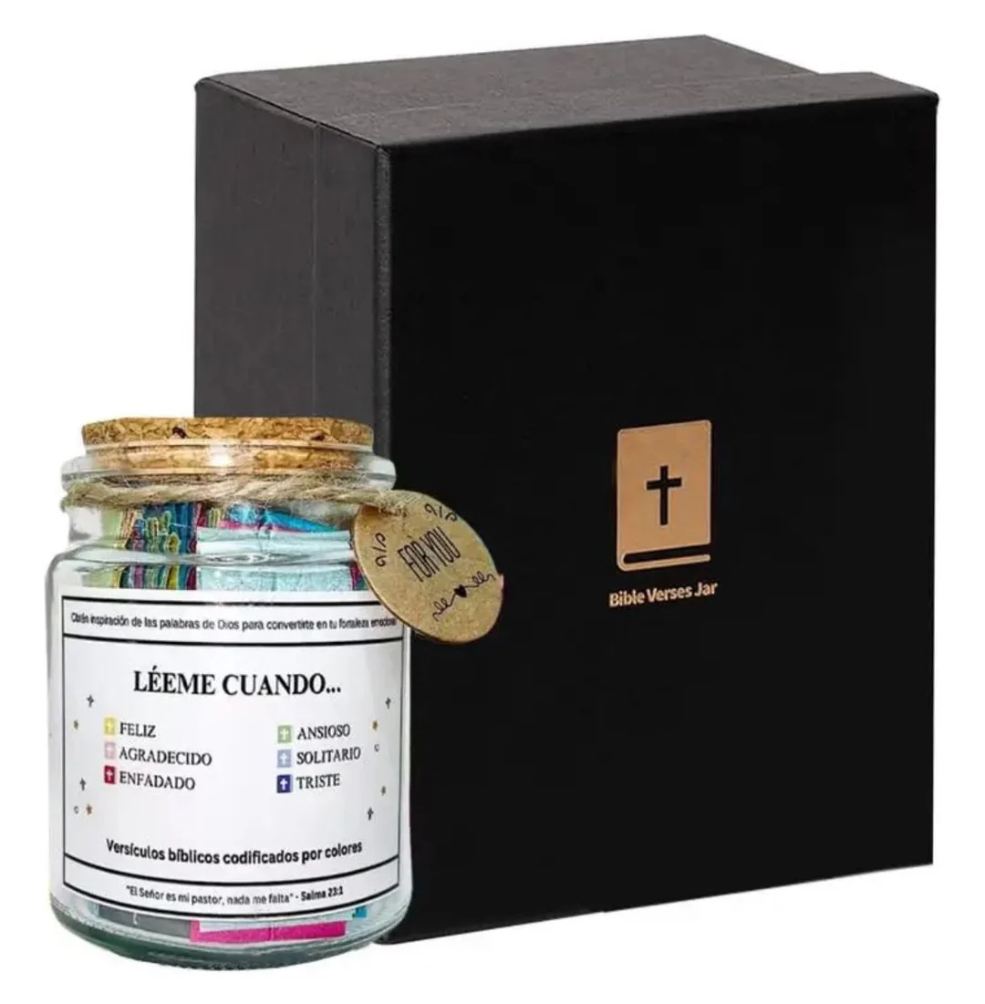 Frasco bíblico con versículos organizados por emociones para regalar